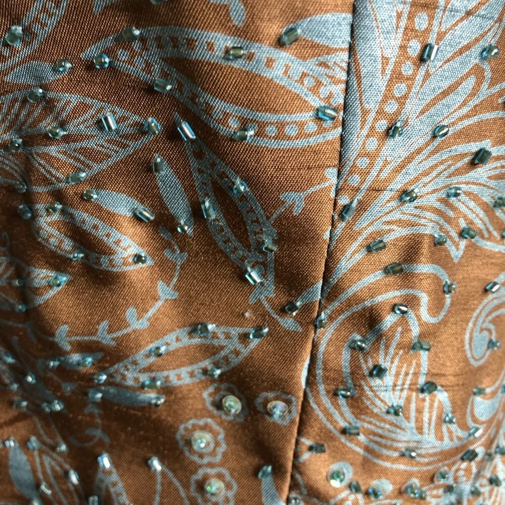 Victor Costa brown blue floral beaded rhinestone button blazer jacket size 6 - Picture 6 of 15